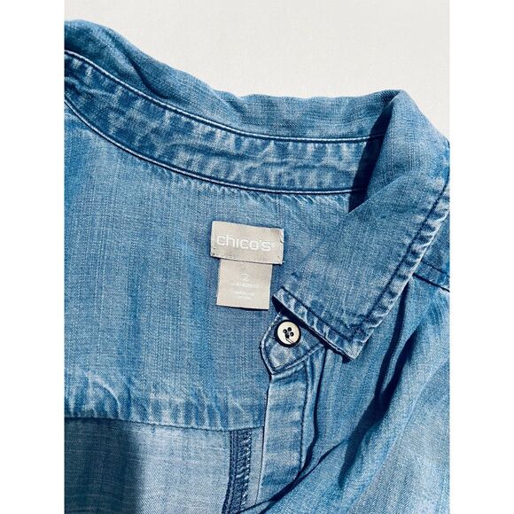 Chicos chambray shirt maxi dress medium wash blue classic casual western women L - Picture 4 of 6